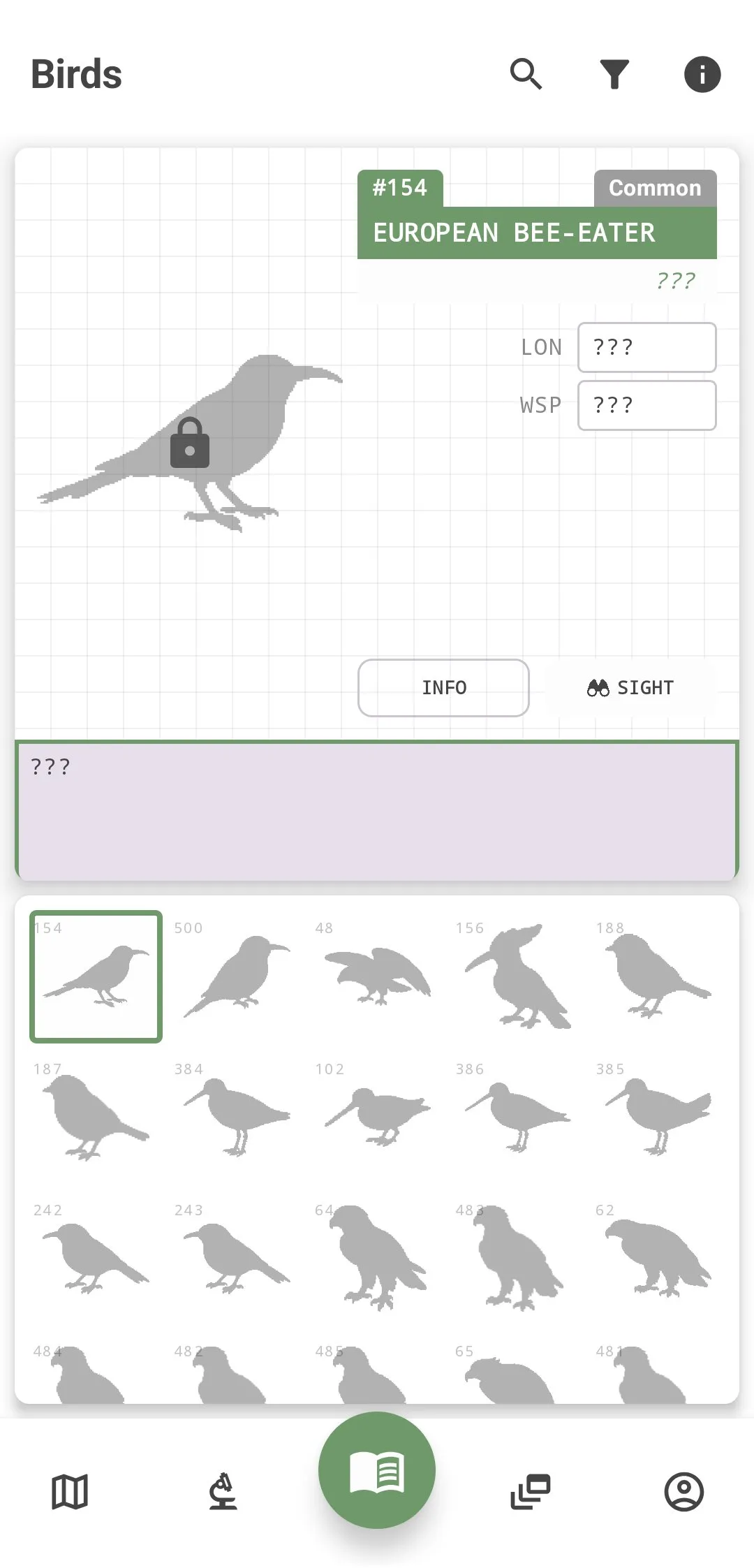 BirdPedy album with the birds still to discover
