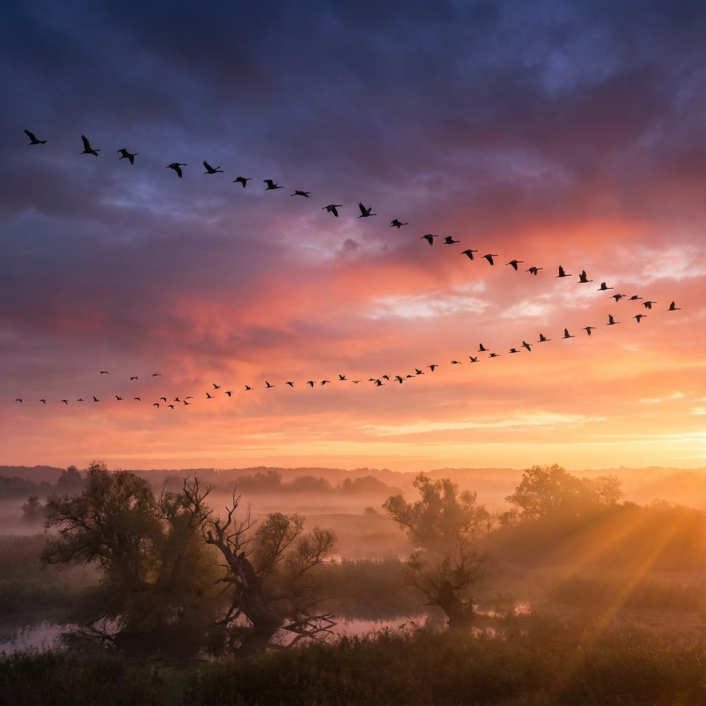 Bandada de aves migrando